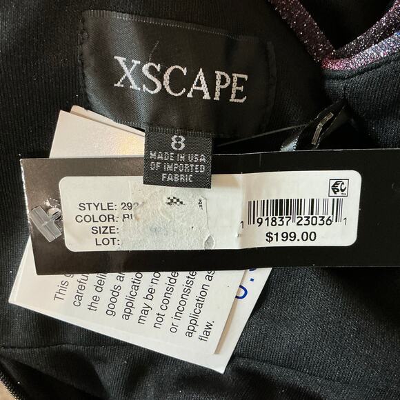 XSCAPE Glitter Knit Mini Fit and Flare Size 8 Black Iridescent Strappy Back - Picture 10 of 14